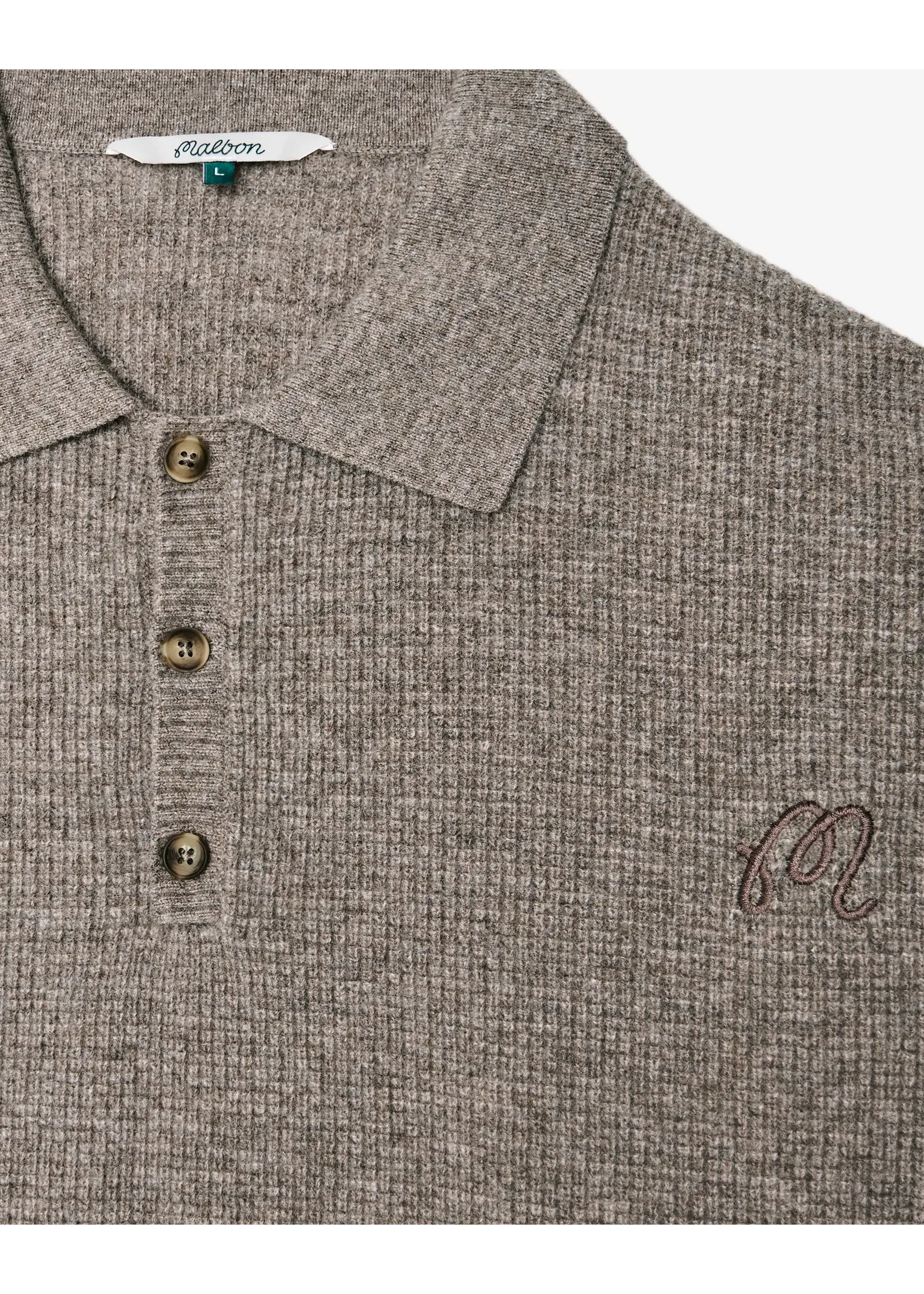 Malbon GAUGE WAFFLE KNIT POLO - TAUPE Large