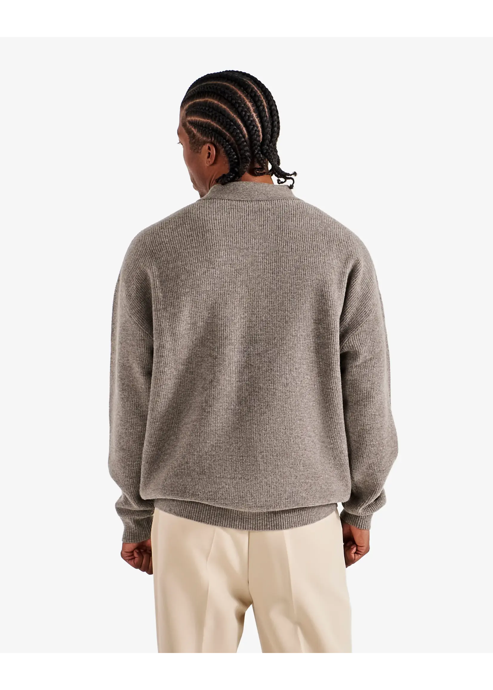 Malbon GAUGE WAFFLE KNIT POLO - TAUPE Large