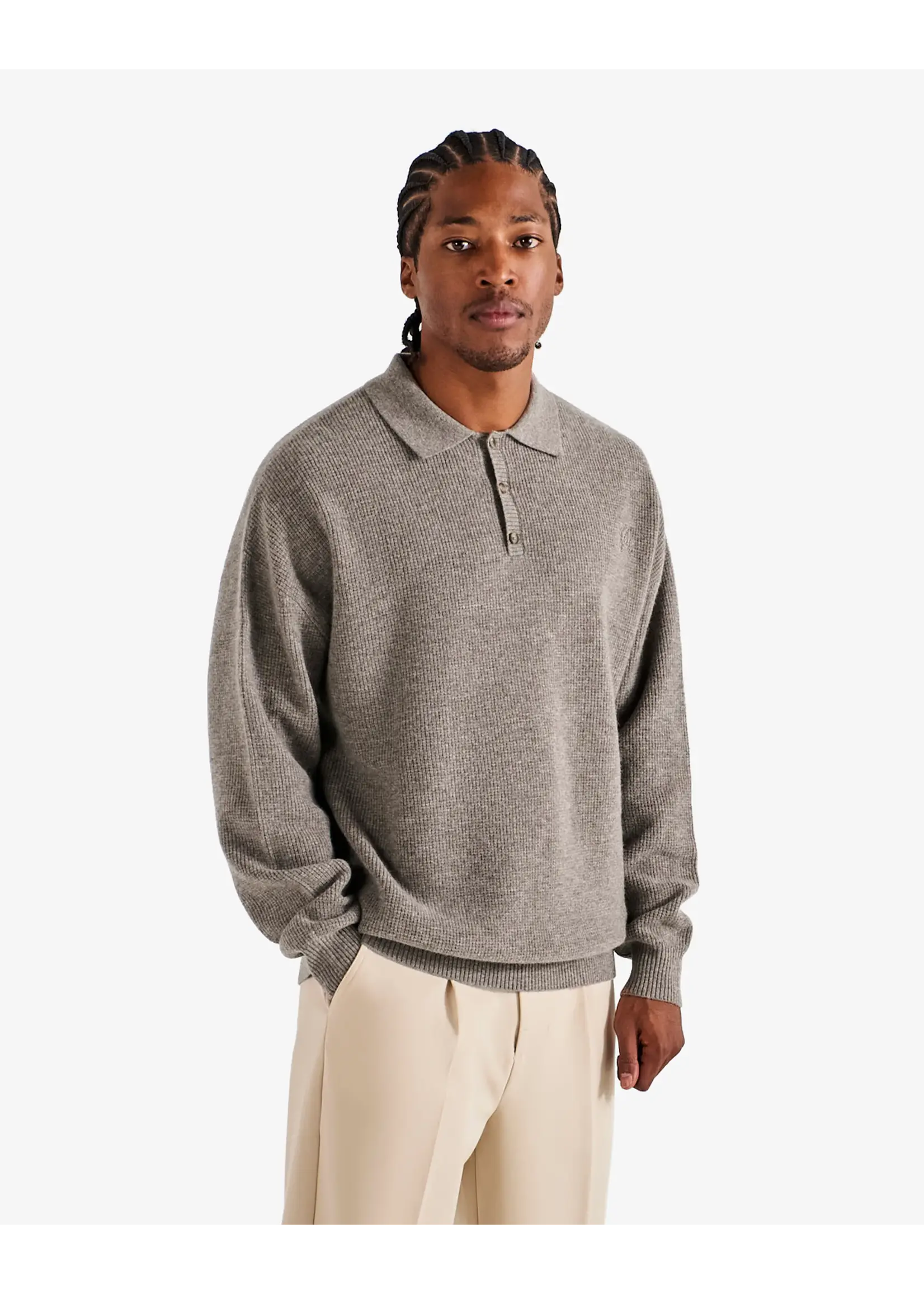 Malbon Golf GAUGE WAFFLE KNIT POLO - TAUPE - Size: S