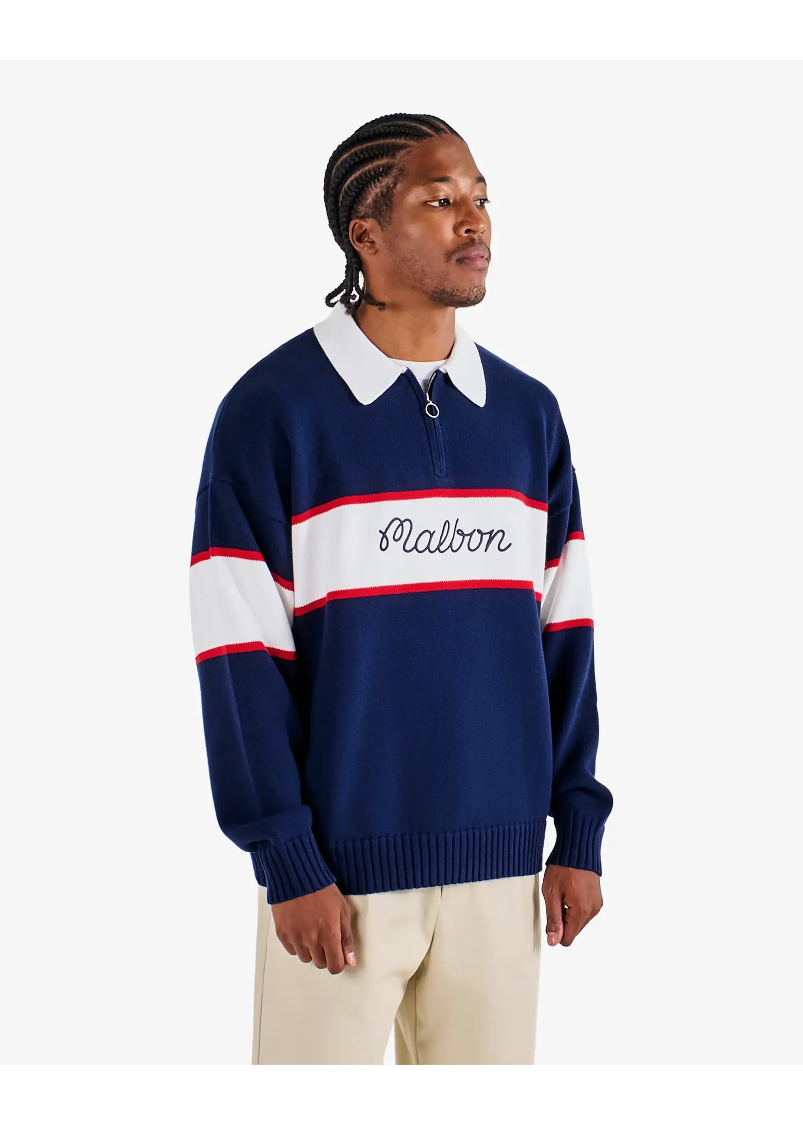 Malbon BENNETT KNIT POLO SWEATER - NAVY