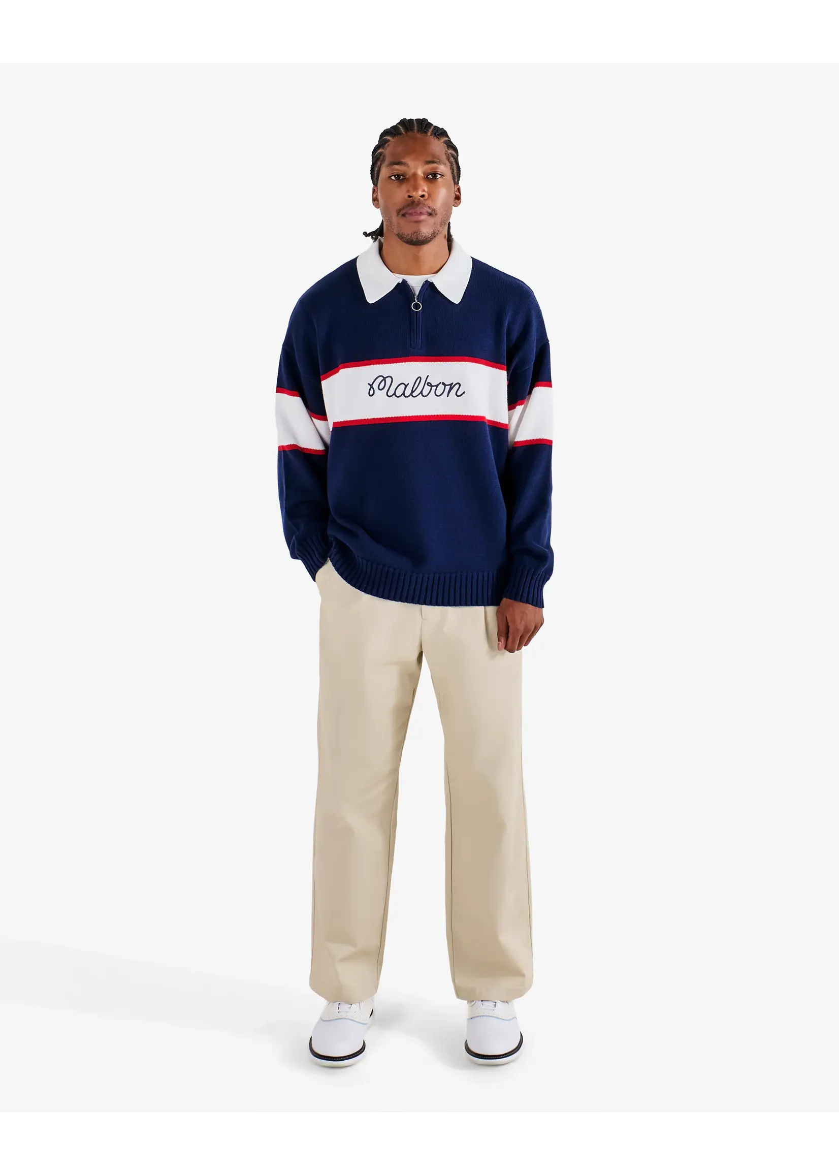 Malbon BENNETT KNIT POLO SWEATER - NAVY
