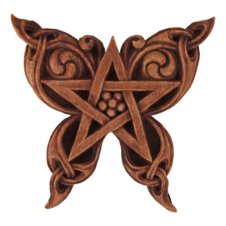 Butterfly Pentacle Plaque in Wood Finish