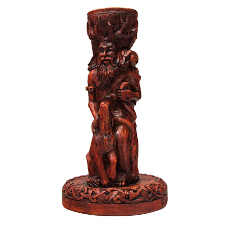 Horned God Candle Holder in Wood Finish