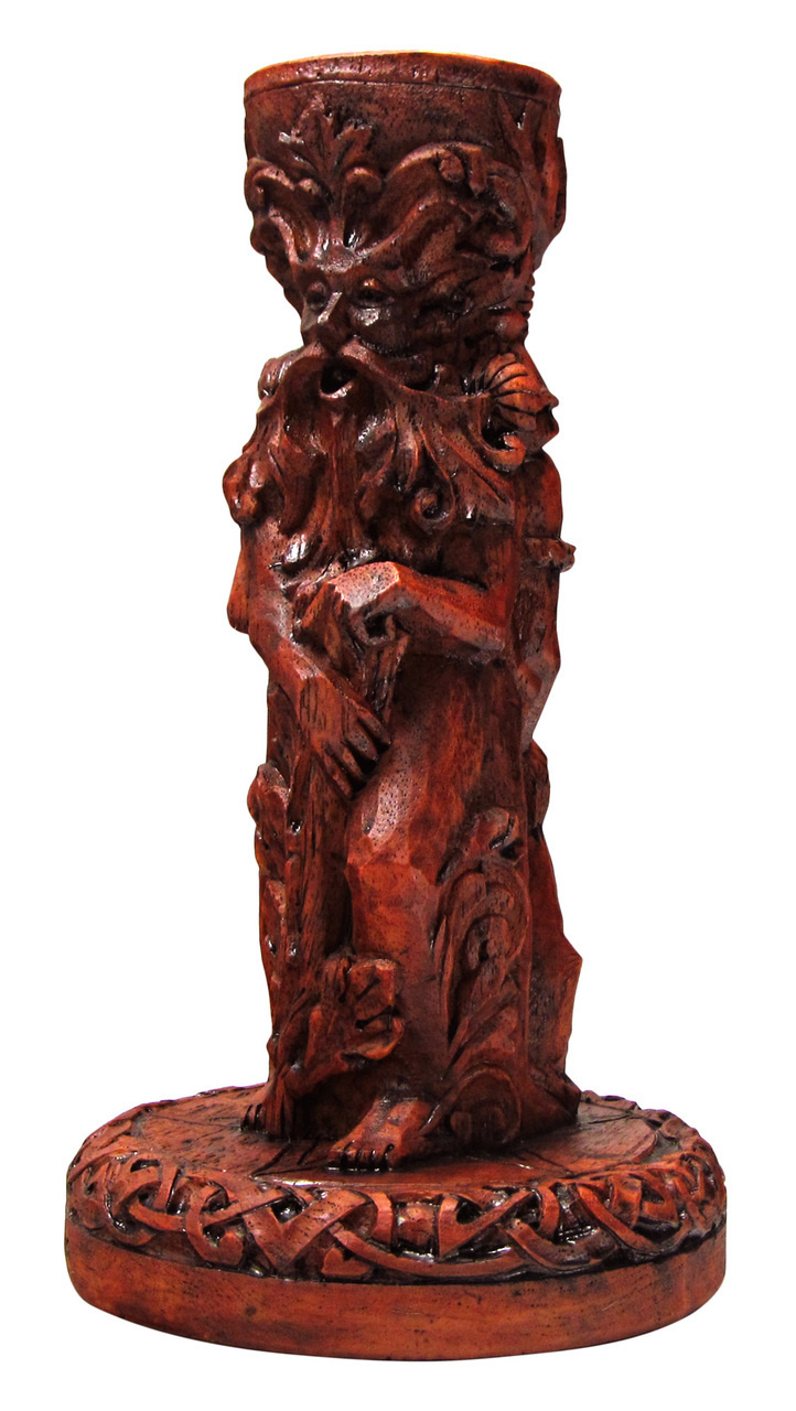 Horned God Candle Holder in Wood Finish