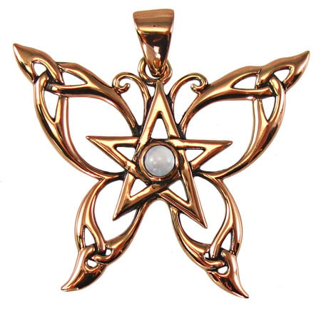 Butterfly Pentacle Pendant in in Copper with Moonstone