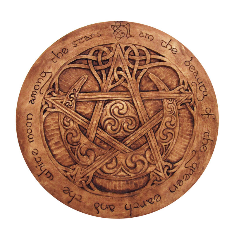 Large Moon Pentacle Plaque in Wood Finish