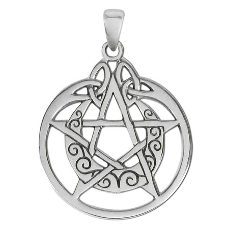 Crescent Moon Pentacle Circle Pendant in Sterling Silver