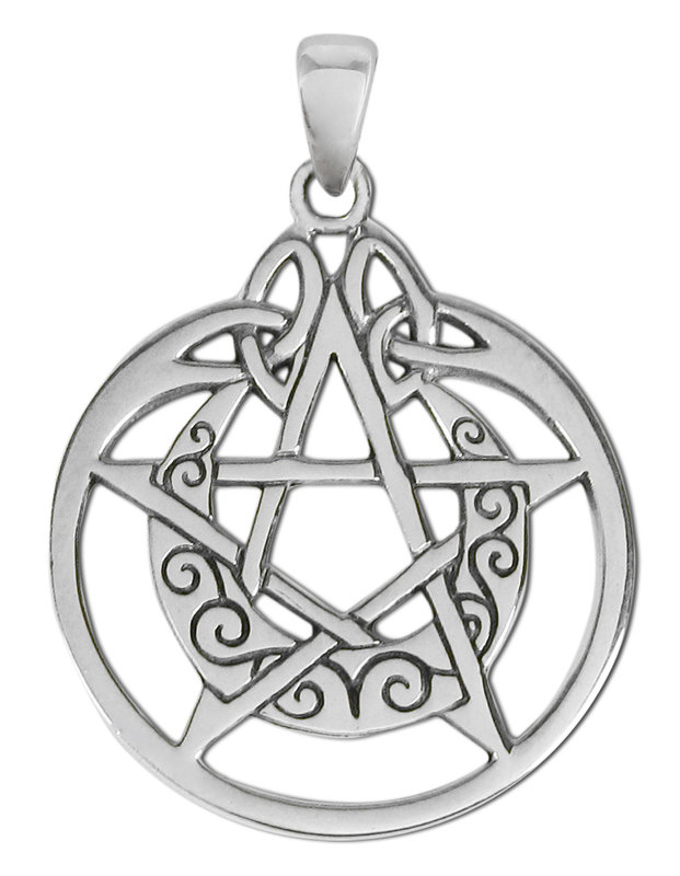 Crescent Moon Pentacle Circle Pendant in Sterling Silver