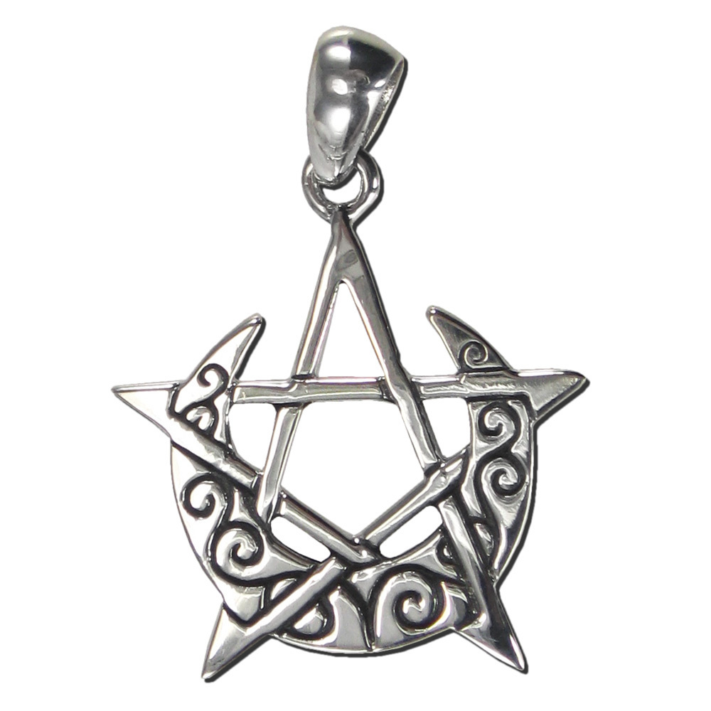 Crescent Moon Pentacle Pendant in Sterling Silver