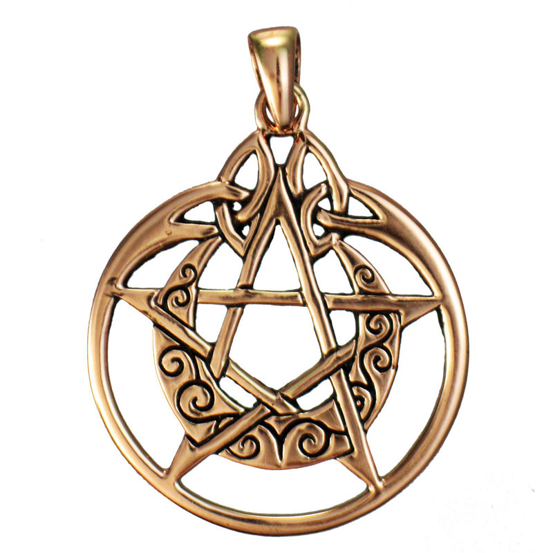 Crescent Moon Pentacle Pendant with Circle in Copper
