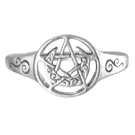 Crescent Moon Pentacle Ring in Sterling Silver