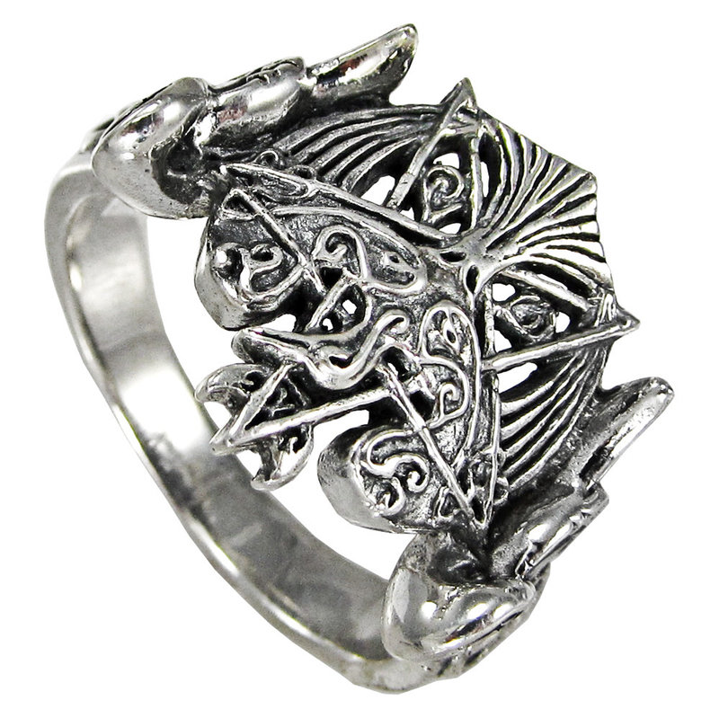 Crescent Raven Pentacle Ring in Sterling Silver