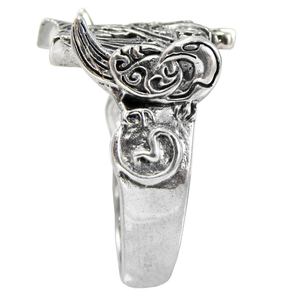 Crescent Raven Pentacle Ring in Sterling Silver