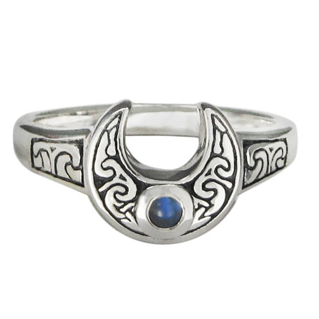 Horned Moon Ring with Rainbow Moonstone in Sterling Silver