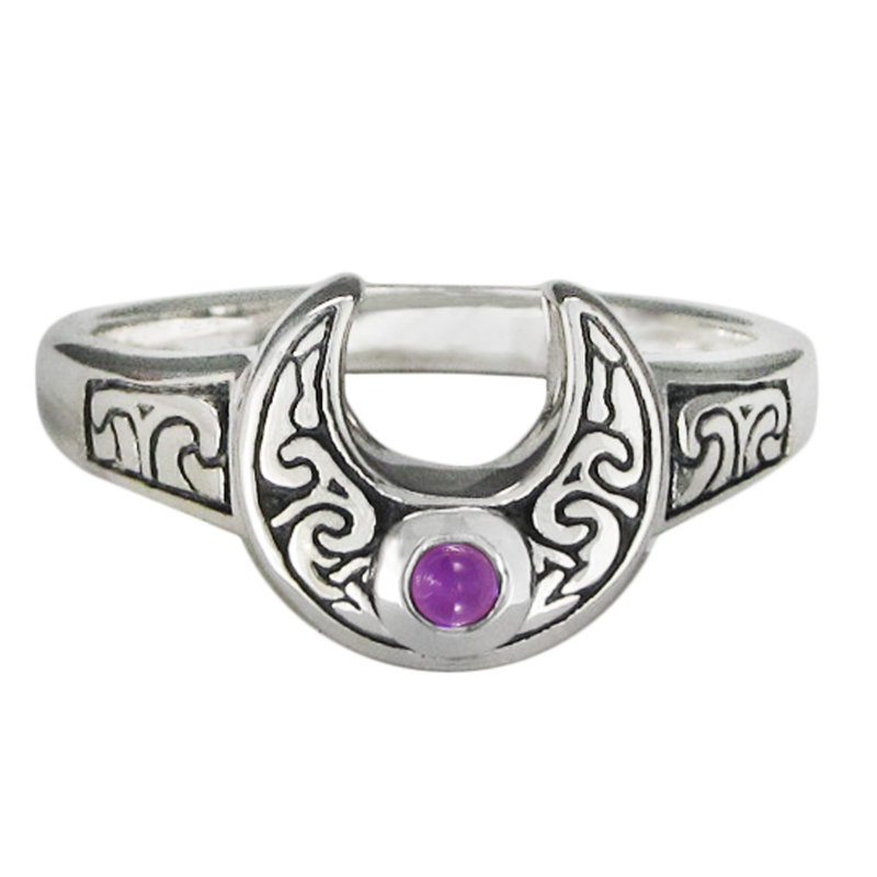 Horned Moon Ring with Amethyst in Sterling Silver