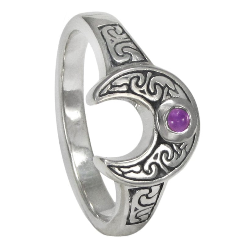 Horned Moon Ring with Amethyst in Sterling Silver