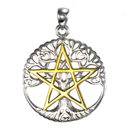 Vermeil Cut Out Tree Pentacle Pendant in Sterling Silver