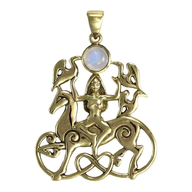 Rhiannon Pendant with Rainbow Moonstone in Bronze