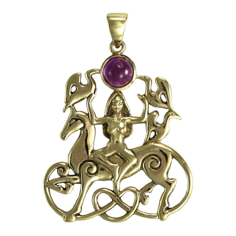 Rhiannon Pendant with Amethyst in Bronze