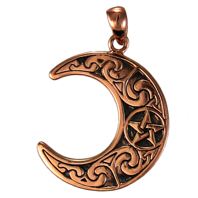 Horned Moon Crescent Pendant in Copper