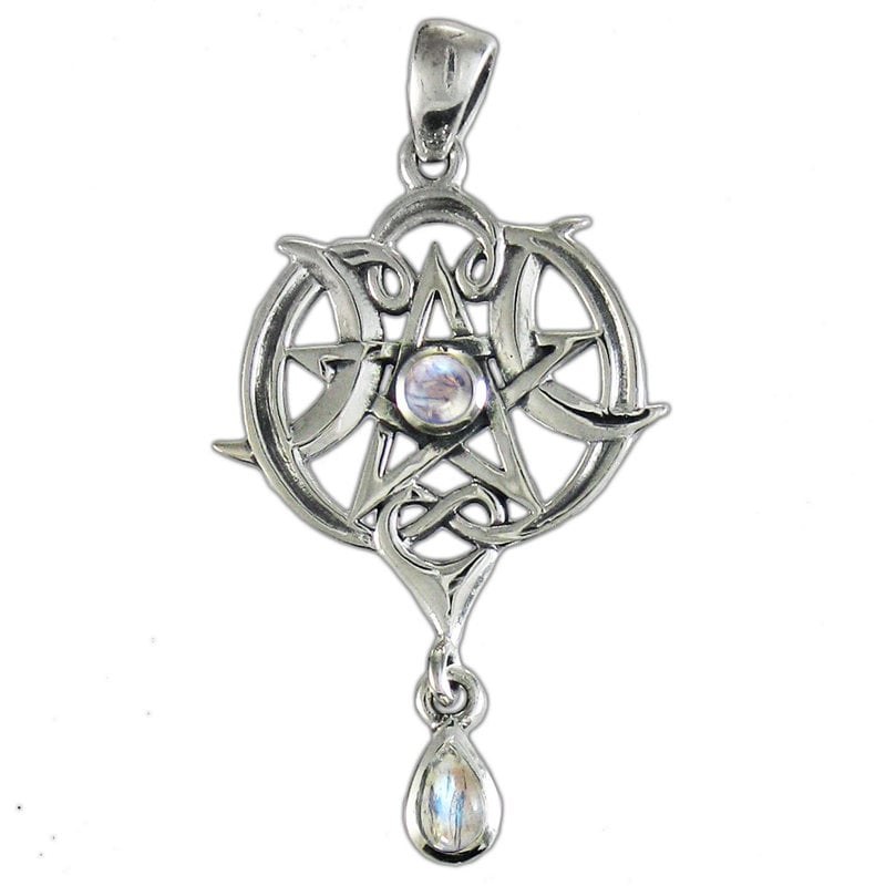 Heart Pentacle Pendant Small with Rainbow Moonstone in Sterling Silver