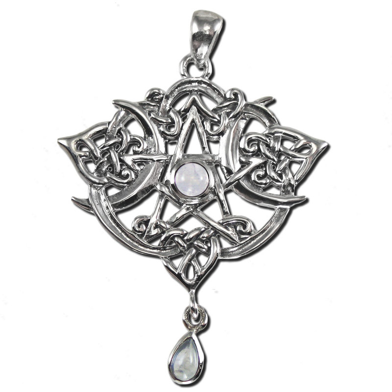 Heart Pentacle Pendant in Sterling Silver with Moonstone