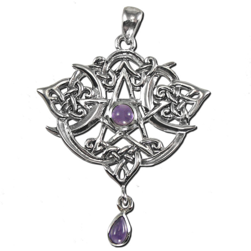 Heart Pentacle Pendant in Sterling Silver with Amethyst