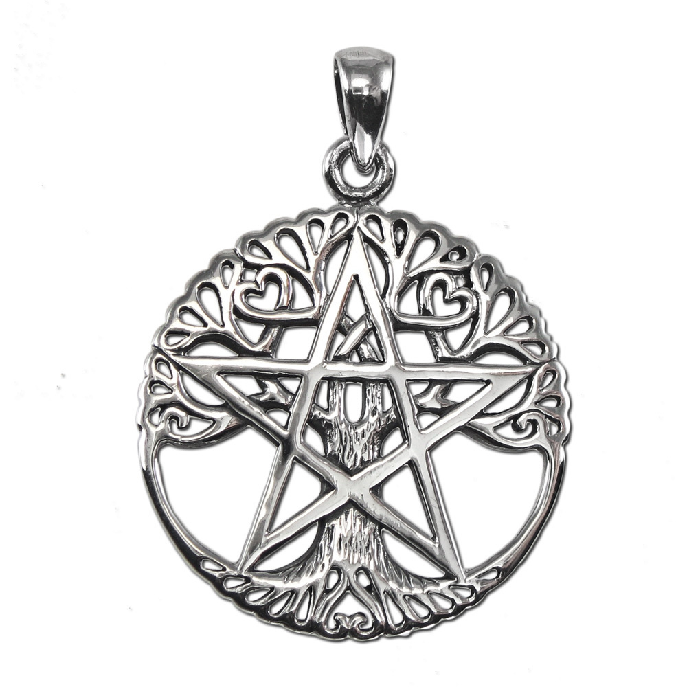 Cut Out Tree Pentacle Pendant in Sterling Silver