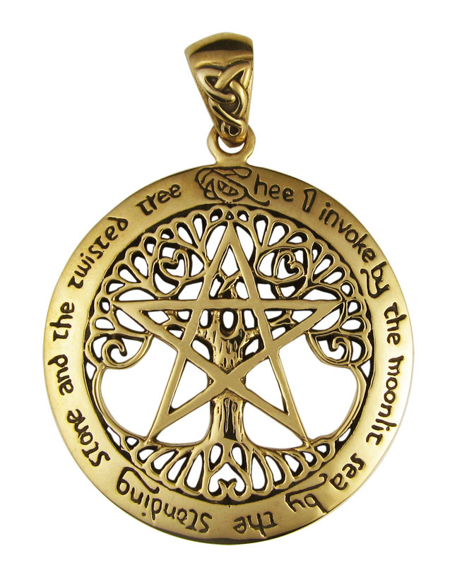 Cut Out Tree Pentacle Large Pendant in Bronze