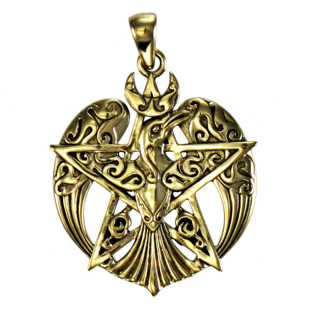 Crescent Raven Large Pentacle Pendant in Bronze
