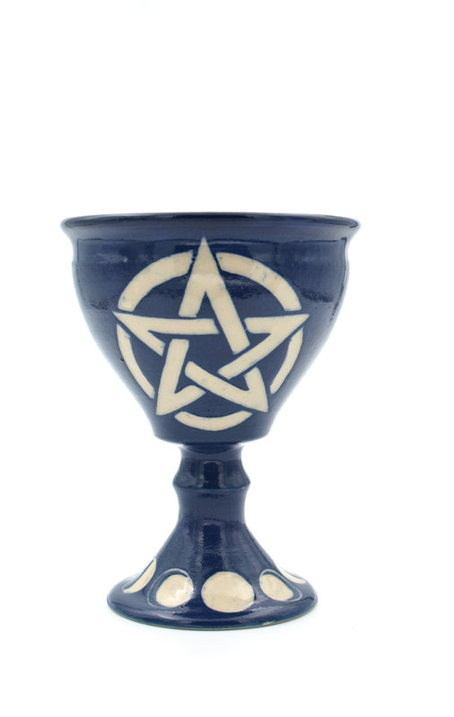 Pentacle with Moon Phases Chalice in Midnight Blue