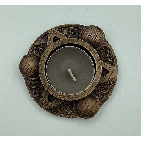 Wood Carved Triquetra Candle Holder