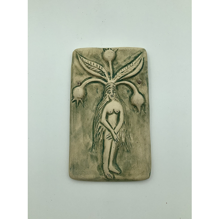 Stoneware Female Mandrake Plaque in Green Finish