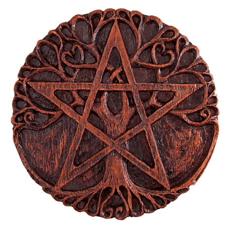 Small Tree Pentacle Plaque in Red Wood Finish