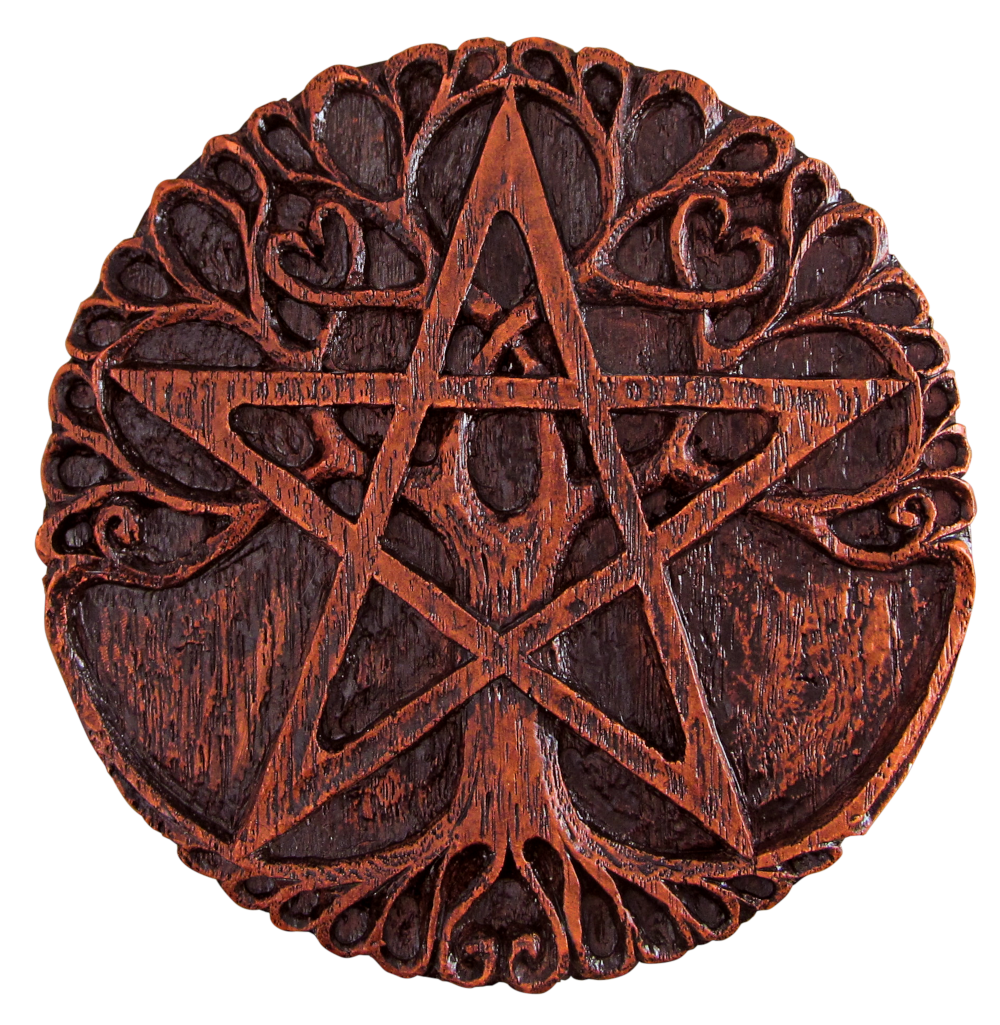Small Tree Pentacle Plaque in Red Wood Finish