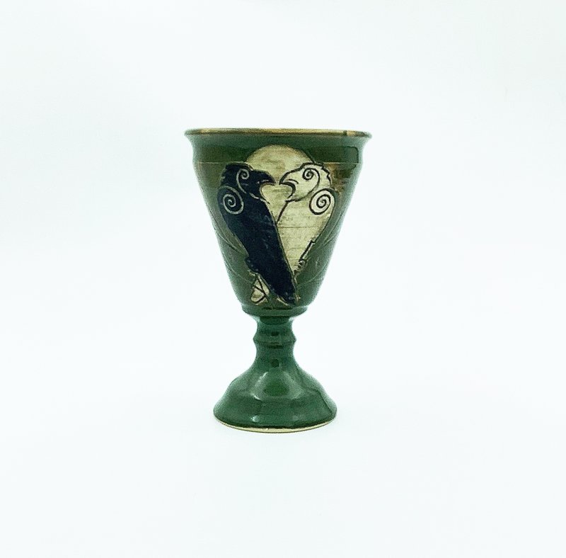 Two Celtic Ravens Goblet in Green