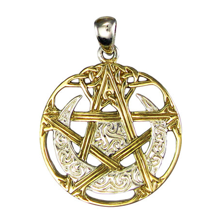 Vermeil Cut Out Moon Pentacle Pendant in Sterling Silver