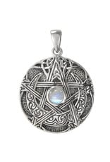 Large Moon Pentacle Pendant with Rainbow Moonstone in Sterling Silver
