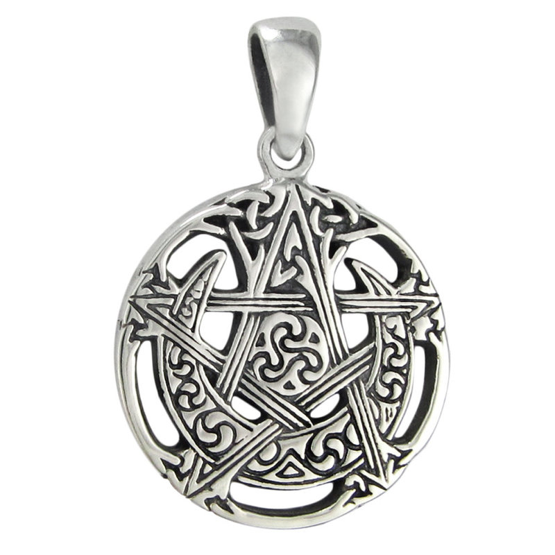 Cut Moon Pentacle Pendant in Sterling Silver