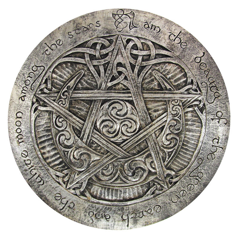 Large Moon Pentacle Plaque in Silver Finish