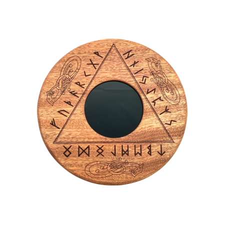 Eye of Odin with Elder Futhark Runes Scrying Mirror in Mahogany