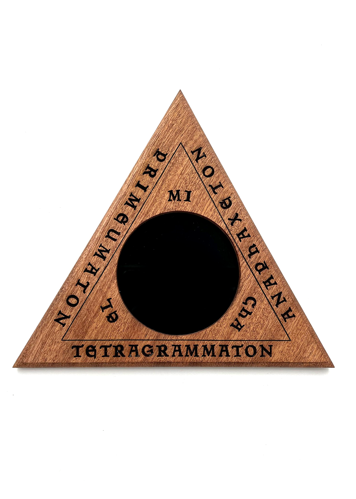 Triangle of Arte Engraved in Mahogany with Mirror and Stand