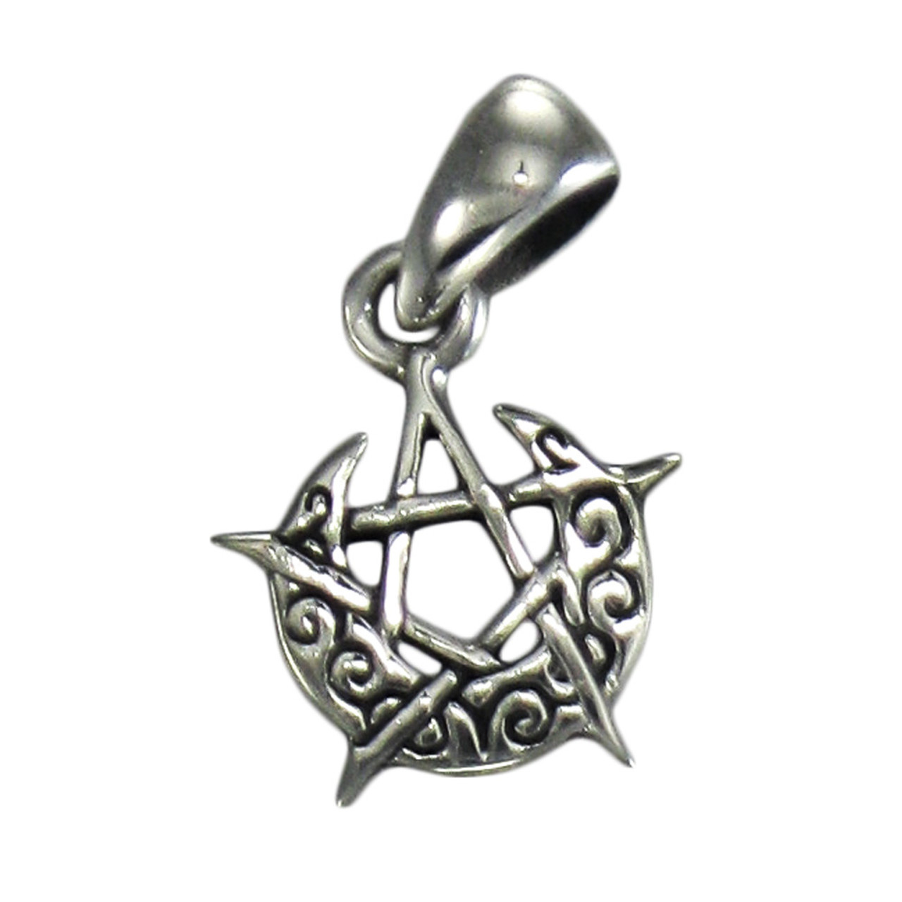 Tiny Crescent Moon Pentacle Pendant in Sterling Silver