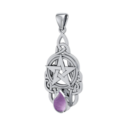 Triquetra Knot Pentacle Pendant with Amethyst in Sterling Silver