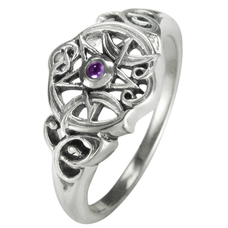 Heart Pentacle Ring with Amethyst in Sterling Silver