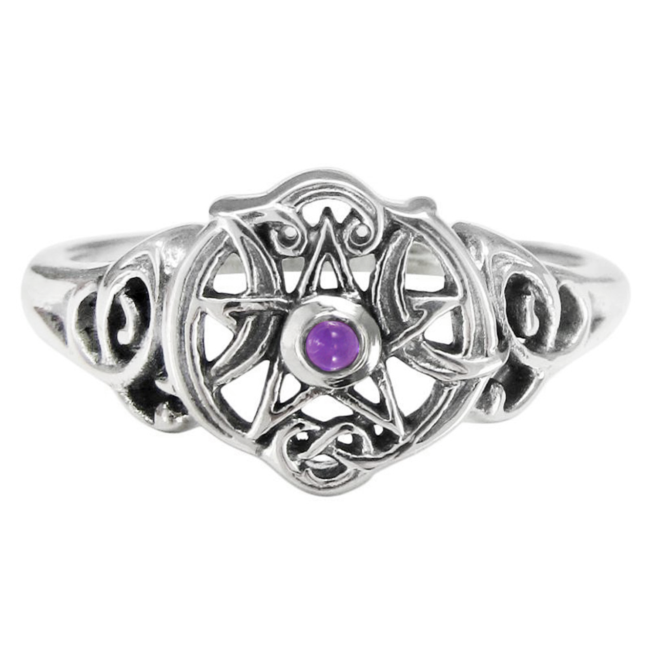 Heart Pentacle Ring with Amethyst in Sterling Silver