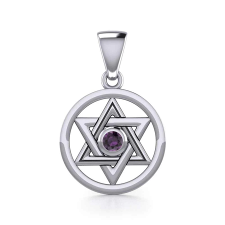 Hexagram with Amethyst Pendant in Sterling Silver