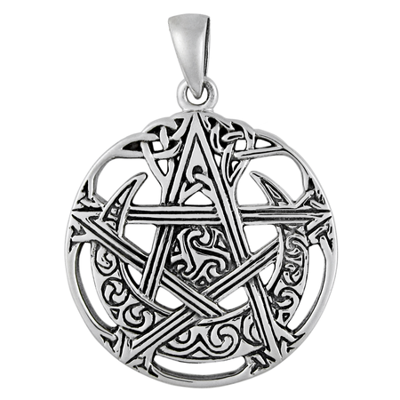 Cut-Out Moon Pentacle Pendant in Sterling Silver