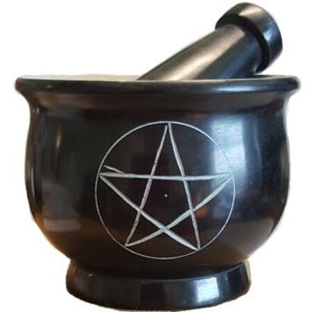 Black Four Inch Pentacle Mortar and Pestle