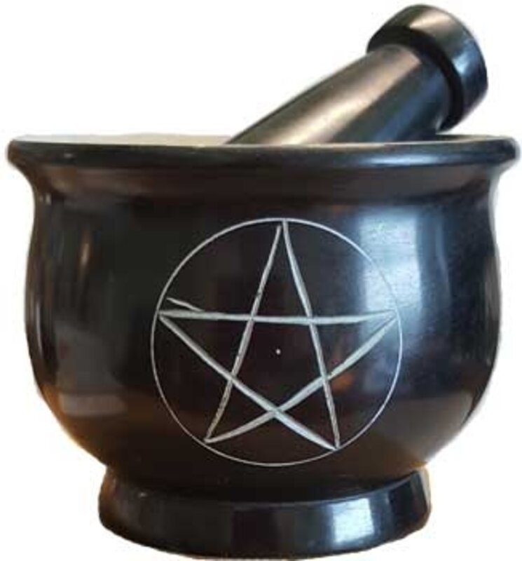 Black Four Inch Pentacle Mortar and Pestle